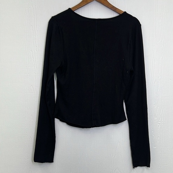 Free People - Keep It Basic Black Ribbed 3 Button Long Sleeve Top Size Large - Picture 11 of 12